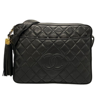 Chanel Shoulder Bag Matelasse Black Gold Hardware / Tassel Lambskin