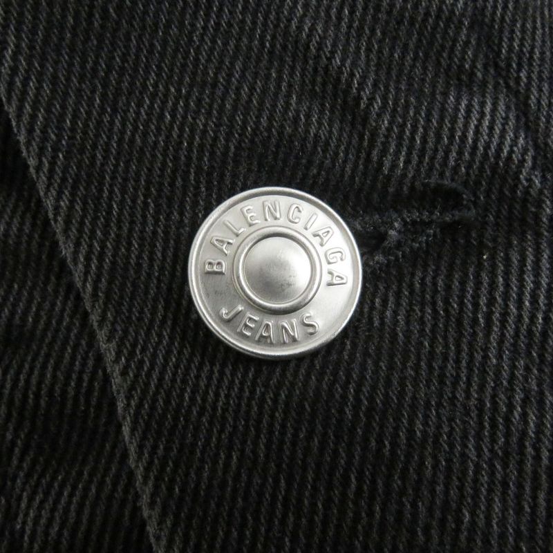 18AW Balenciaga 571450 Rainbow Logo Embroidery Logo Button Cut Off Denim Jacket