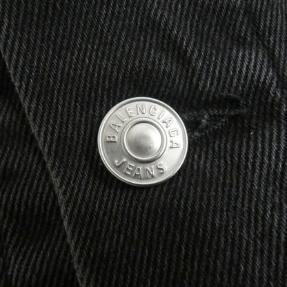 18AW Balenciaga 571450 Rainbow Logo Embroidery Logo Button Cut Off Denim Jacket