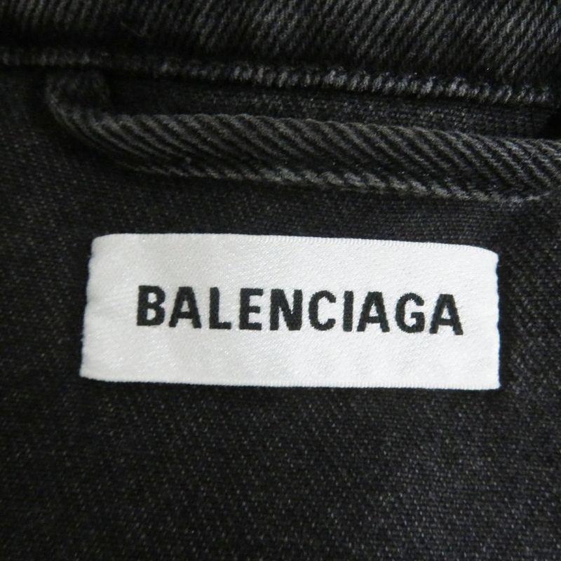 18AW Balenciaga 571450 Rainbow Logo Embroidery Logo Button Cut Off Denim Jacket