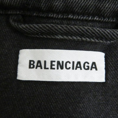 18AW Balenciaga 571450 Rainbow Logo Embroidery Logo Button Cut Off Denim Jacket