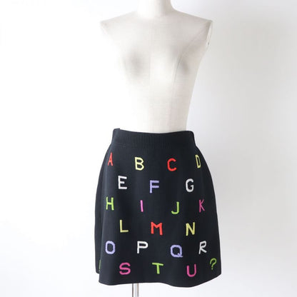 CHANEL 01A P18486 Alphabet Design Knit Skirt/trapezoid Skirt Black And