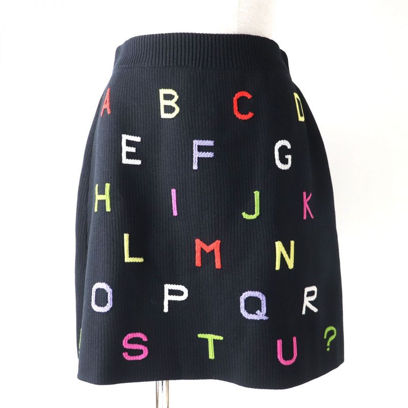CHANEL 01A P18486 Alphabet Design Knit Skirt/trapezoid Skirt Black And