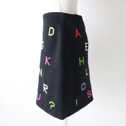 CHANEL 01A P18486 Alphabet Design Knit Skirt/trapezoid Skirt Black And