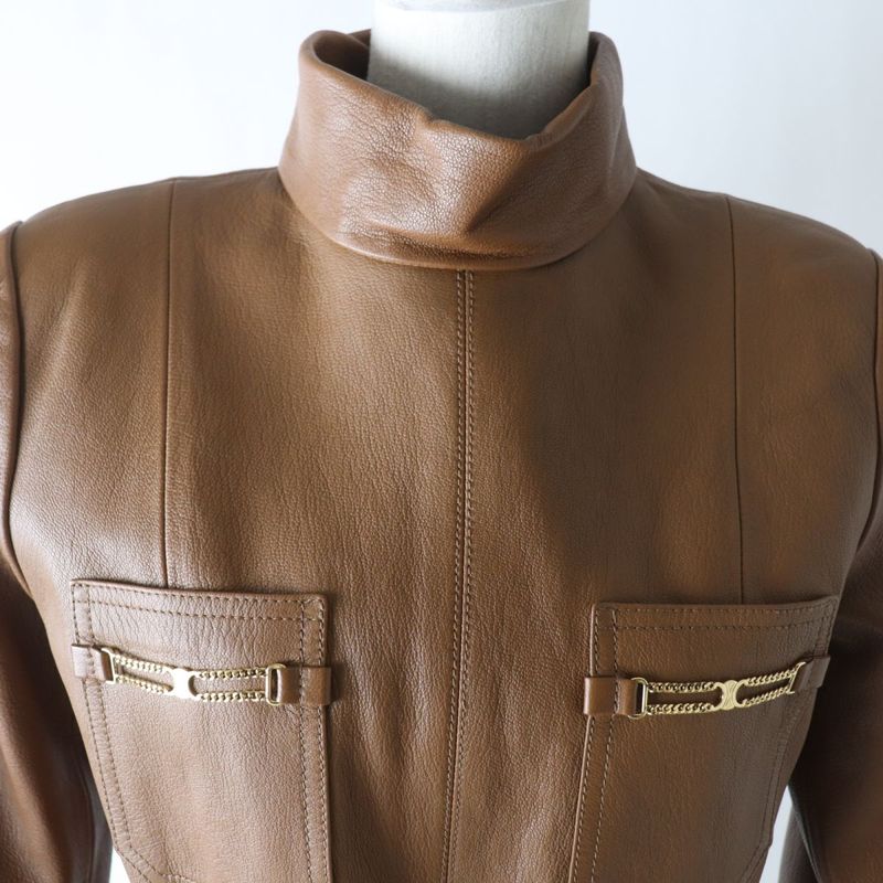 Regular Celine 2g117097h Mock Neck Grained Leather Combinaison With Triomphe