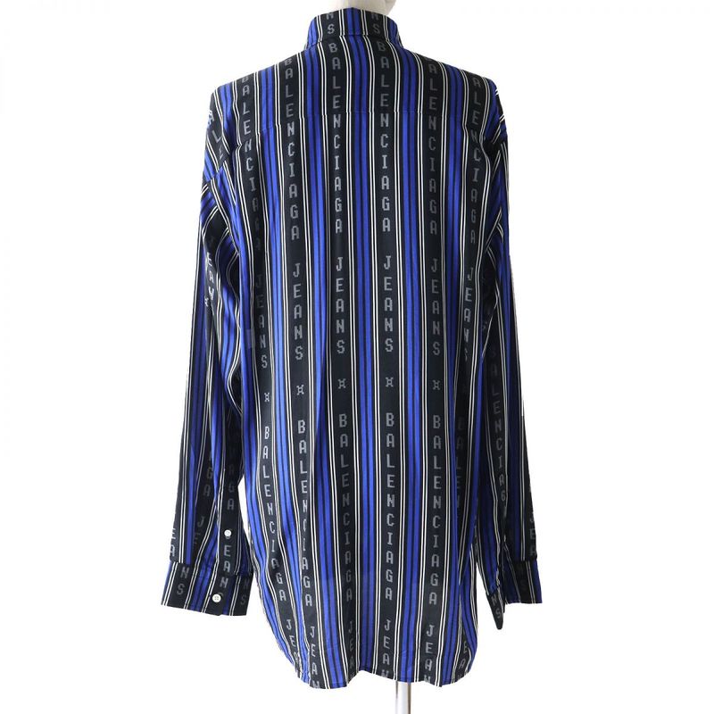 Balenciaga 20SS 658956 Stripe Logo Oversized Long Sleeve Shirt Rayon Women's