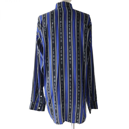Balenciaga 20SS 658956 Stripe Logo Oversized Long Sleeve Shirt Rayon Women's