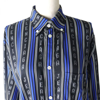 Balenciaga 20SS 658956 Stripe Logo Oversized Long Sleeve Shirt Rayon Women's