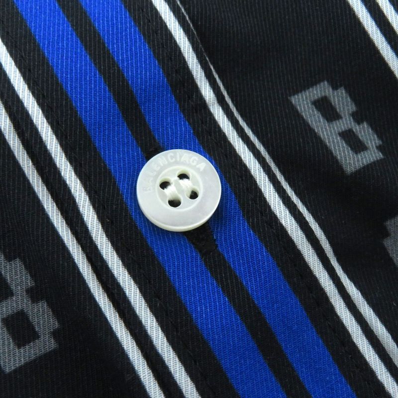 Balenciaga 20SS 658956 Stripe Logo Oversized Long Sleeve Shirt Rayon Women's