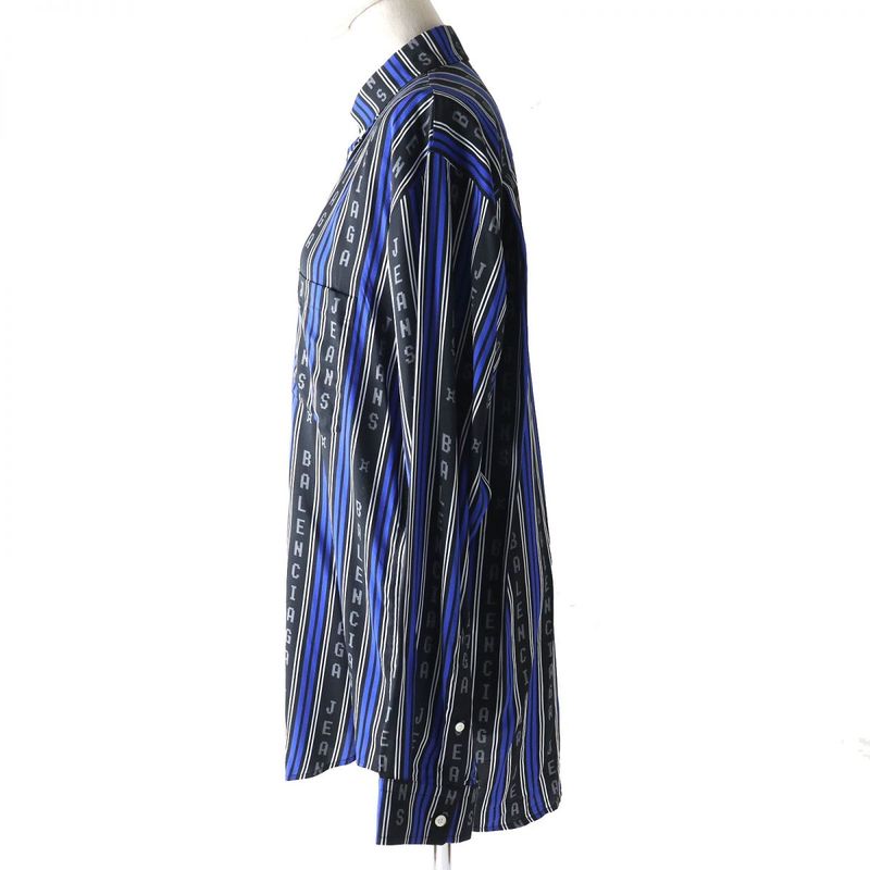 Balenciaga 20SS 658956 Stripe Logo Oversized Long Sleeve Shirt Rayon Women's