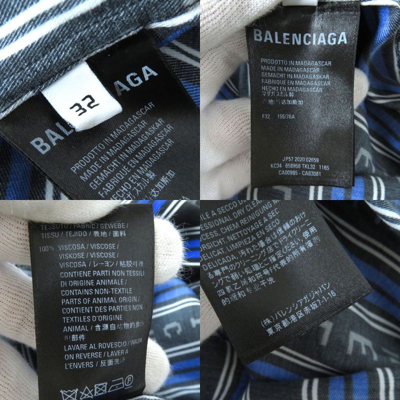 Balenciaga 20SS 658956 Stripe Logo Oversized Long Sleeve Shirt Rayon Women's