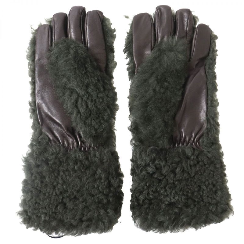 Bottega Veneta 652238 Gloves Teddy 100% Cashmere Lined Mouton Gloves Khaki And