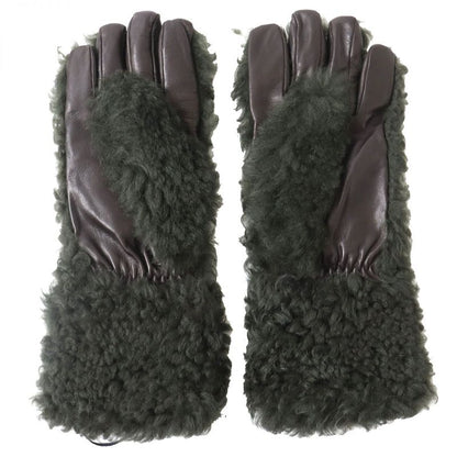 Bottega Veneta 652238 Gloves Teddy 100% Cashmere Lined Mouton Gloves Khaki And