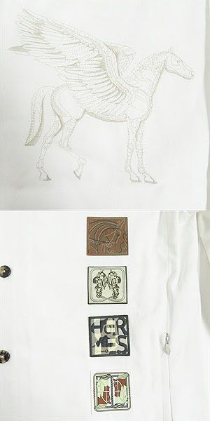 23SS Hermes Icones AU Carre Horse Embroidery Logo Patch Long Sleeve Shirt/cabass