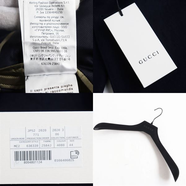  2020 Gucci 636339 100% Wool Double Breasted Tailored Jacket Navy 44 Made In