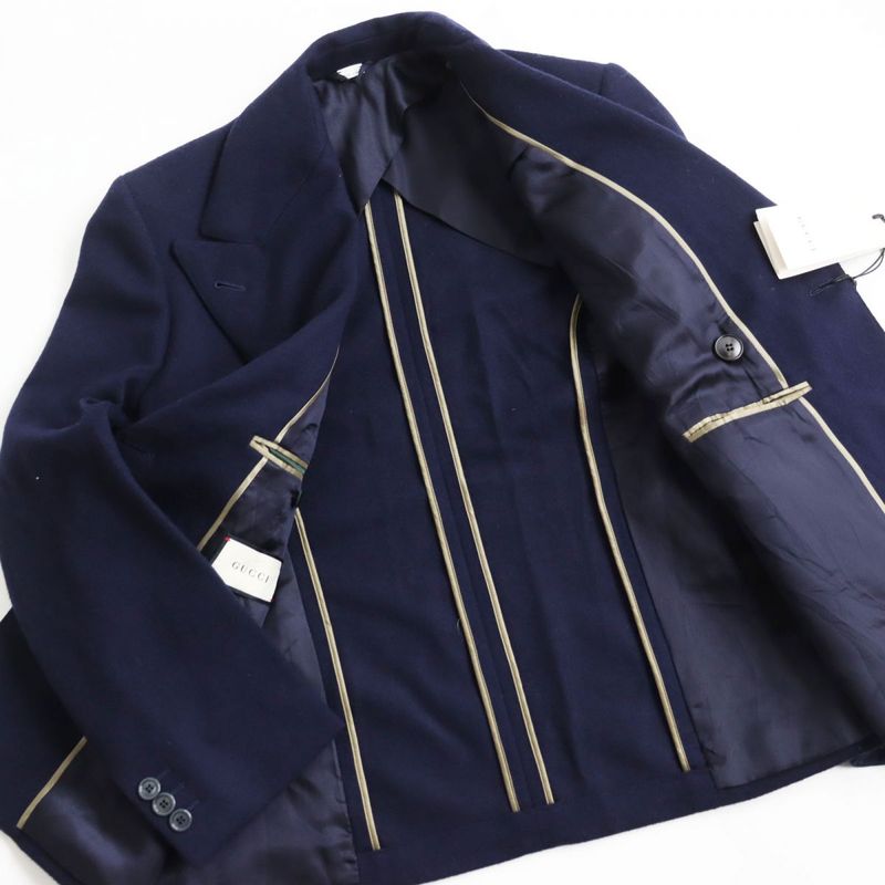  2020 Gucci 636339 100% Wool Double Breasted Tailored Jacket Navy 44 Made In