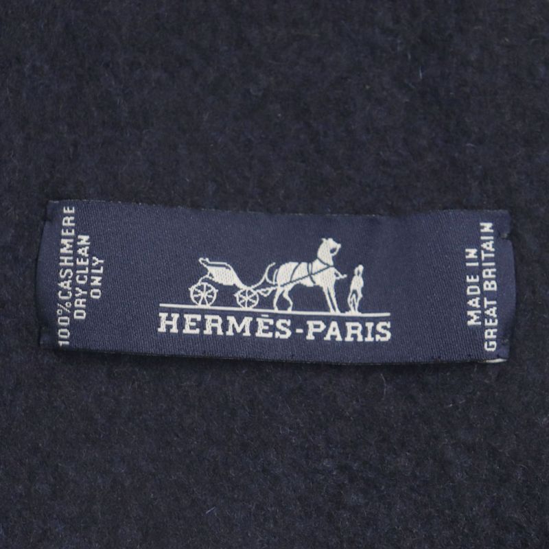 Hermes Kazak Bi-color Fringed 100% Cashmere Large Shawl/scarf Blue And Navy
