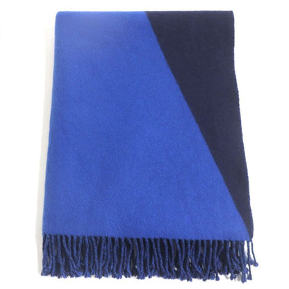 Hermes Kazak Bi-color Fringed 100% Cashmere Large Shawl/scarf Blue And Navy