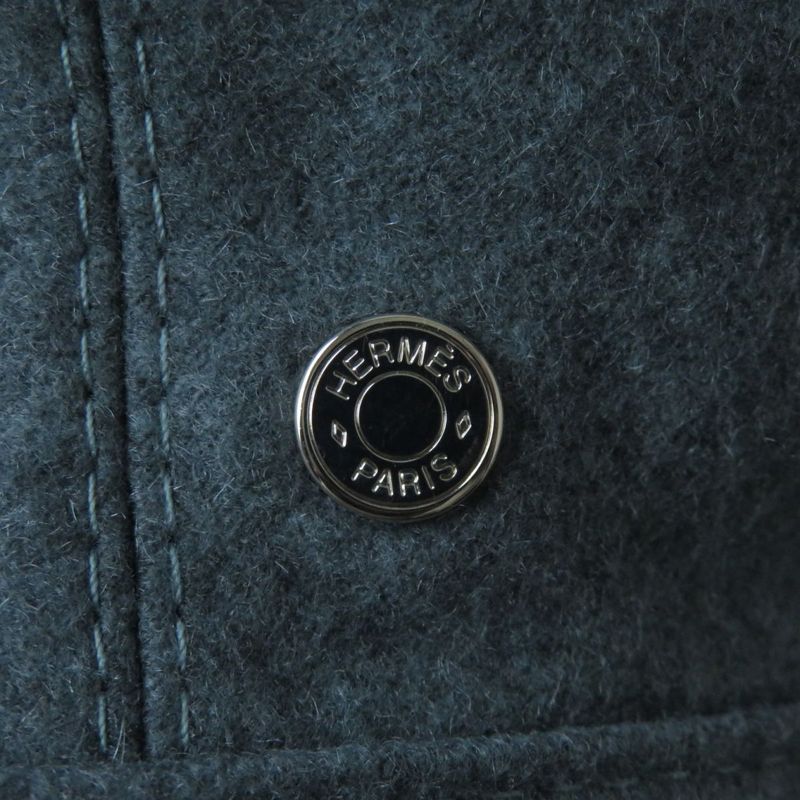 Hermes 100% Cashmere With Silver Serie Buttons Silk Blend Lining Saint