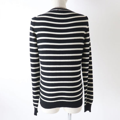 CHANEL 08A P33451 Striped 100% Cashmere Long-sleeved Knit With Bijoux Chain
