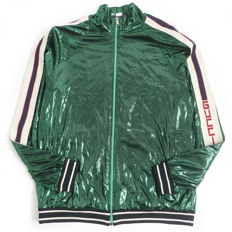 Gucci 545652 Line Design Zipup Oversized Laminated Track Jacket/blouson Green M