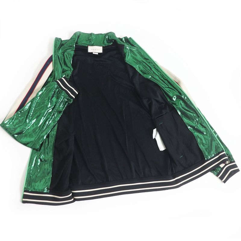 Gucci 545652 Line Design Zipup Oversized Laminated Track Jacket/blouson Green M