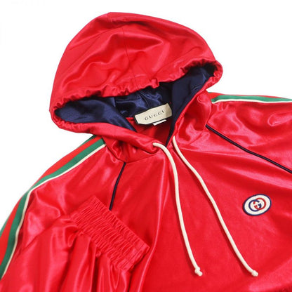 21AW Gucci 653373 Logo Patch Side Web Line Shiny Jersey Hoodie/hoodie Red M