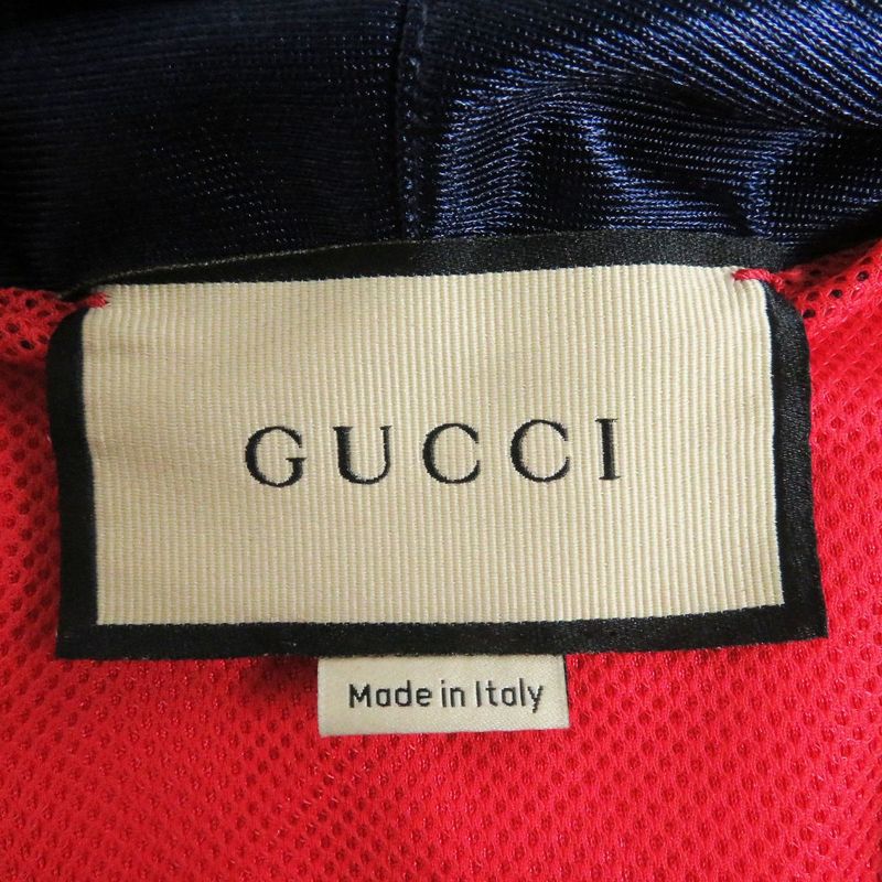 21AW Gucci 653373 Logo Patch Side Web Line Shiny Jersey Hoodie/hoodie Red M
