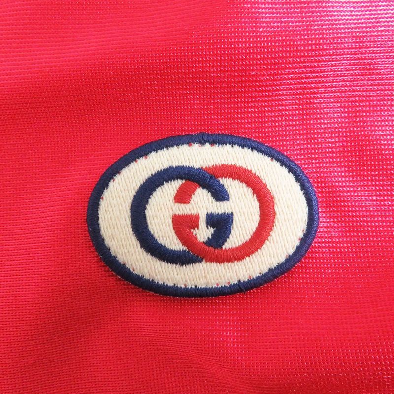 21AW Gucci 653373 Logo Patch Side Web Line Shiny Jersey Hoodie/hoodie Red M