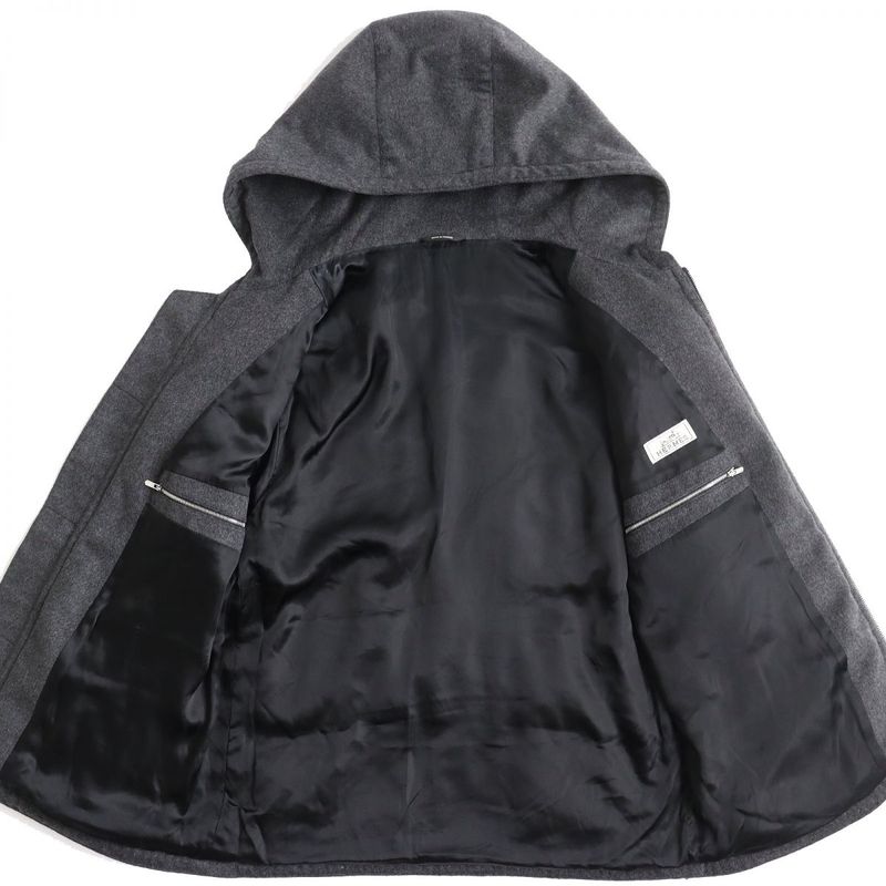 Hermes 100% Cashmere Double Zip Hooded Down Jacket Charcoal Gray 50 Men's Made