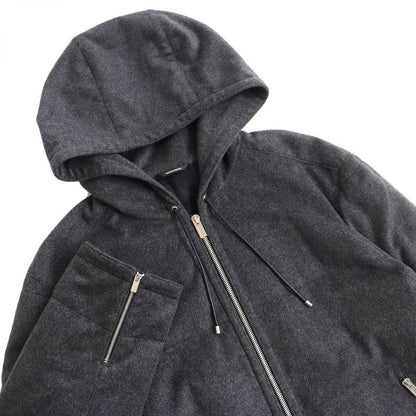 Hermes 100% Cashmere Double Zip Hooded Down Jacket Charcoal Gray 50 Men's Made