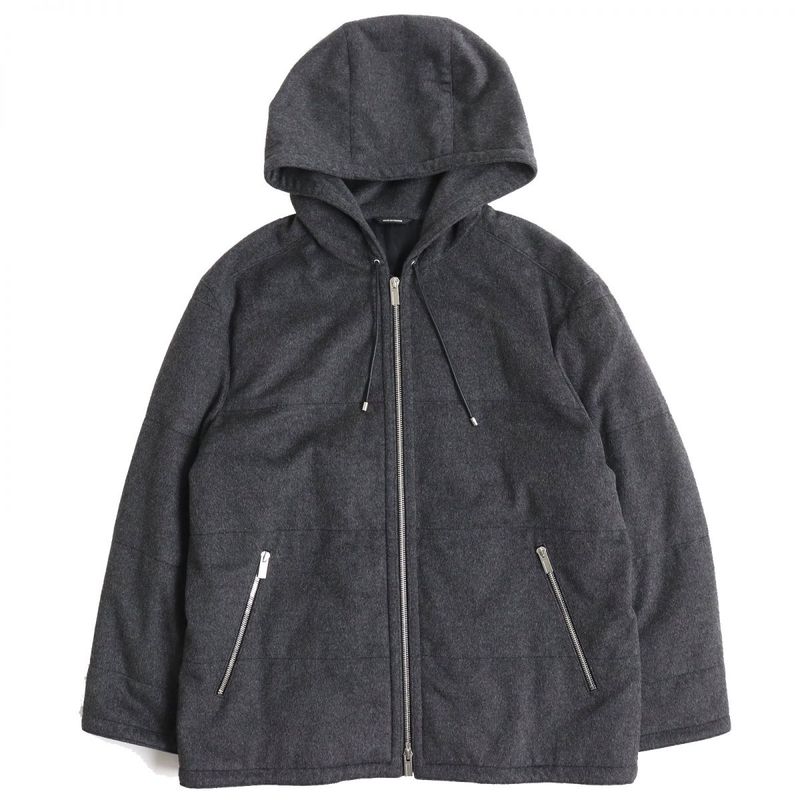 Hermes 100% Cashmere Double Zip Hooded Down Jacket Charcoal Gray 50 Men's Made