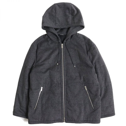 Hermes 100% Cashmere Double Zip Hooded Down Jacket Charcoal Gray 50 Men's Made