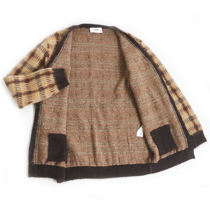 21AW Celine 2a26k730m Plaid Brushed Mohair Alpaca Blend Long Cardigan/knit