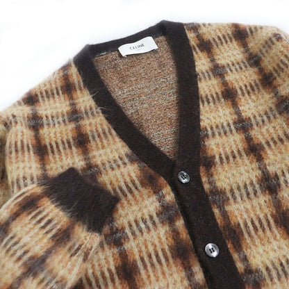 21AW Celine 2a26k730m Plaid Brushed Mohair Alpaca Blend Long Cardigan/knit