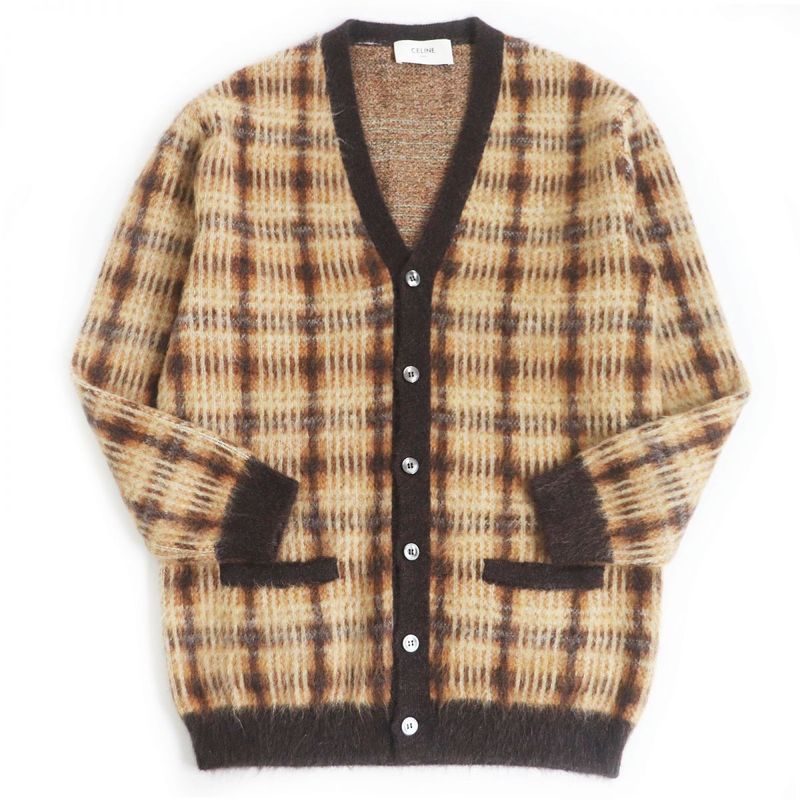 21AW Celine 2a26k730m Plaid Brushed Mohair Alpaca Blend Long Cardigan/knit