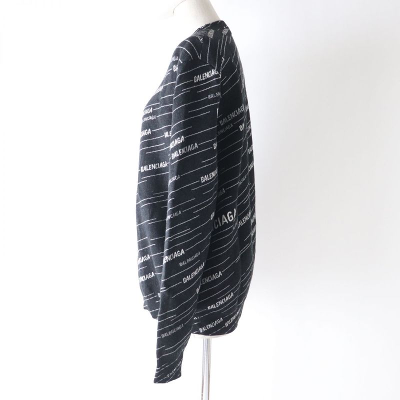 Balenciaga 2019 559078 Crew Neck Jacquard Logo Knit Sweater Women's