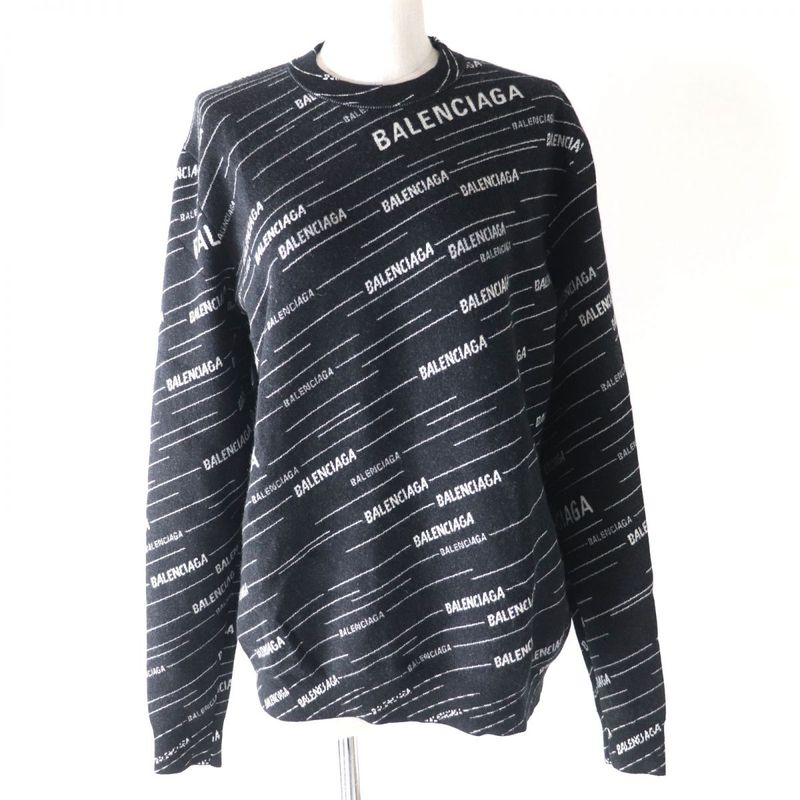 Balenciaga 2019 559078 Crew Neck Jacquard Logo Knit Sweater Women's