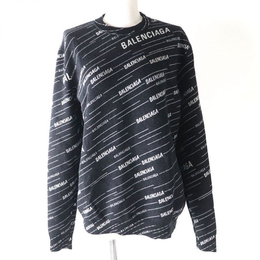 Balenciaga 2019 559078 Crew Neck Jacquard Logo Knit Sweater Women's
