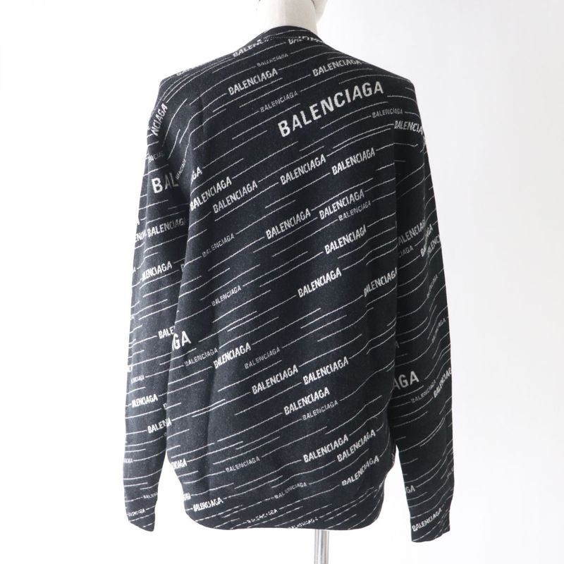 Balenciaga 2019 559078 Crew Neck Jacquard Logo Knit Sweater Women's