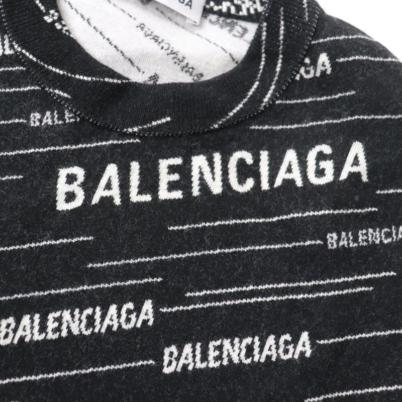 Balenciaga 2019 559078 Crew Neck Jacquard Logo Knit Sweater Women's