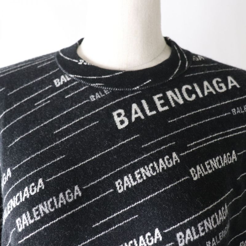 Balenciaga 2019 559078 Crew Neck Jacquard Logo Knit Sweater Women's