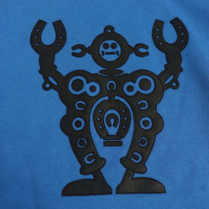 21SS Hermes Hello Mr Farière Lamb Leather Patch Sweatshirt Hoodie Blue L Made