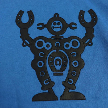 21SS Hermes Hello Mr Farière Lamb Leather Patch Sweatshirt Hoodie Blue L Made