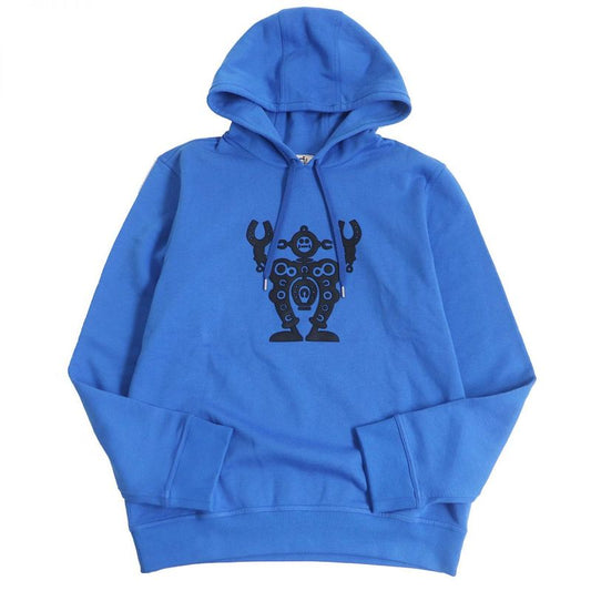 21SS Hermes Hello Mr Farière Lamb Leather Patch Sweatshirt Hoodie Blue L Made