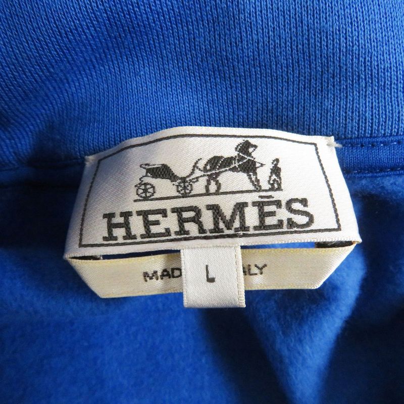 21SS Hermes Hello Mr Farière Lamb Leather Patch Sweatshirt Hoodie Blue L Made