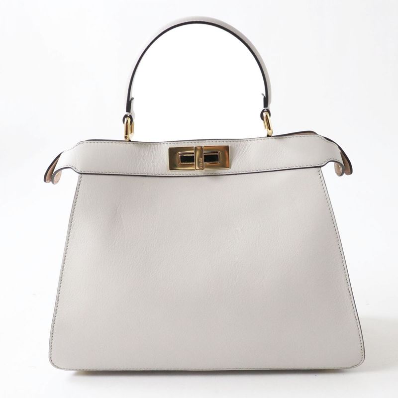Fendi 8bn321 Peekaboo Icieux Medium 2 Way Hand/shoulder Bag Light Gray