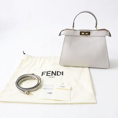 Fendi 8bn321 Peekaboo Icieux Medium 2 Way Hand/shoulder Bag Light Gray