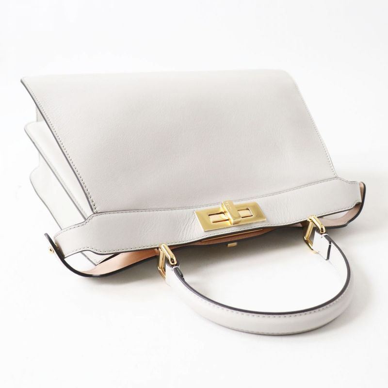 Fendi 8bn321 Peekaboo Icieux Medium 2 Way Hand/shoulder Bag Light Gray
