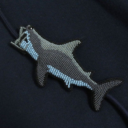 21SS Louis Vuitton 1a8r2q Beaded Shark Pullover Sweatshirt Hoodie Navy L Made
